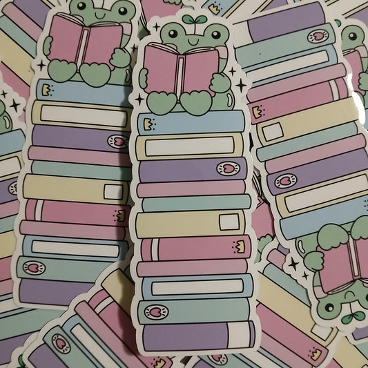 Frog Book Stack (Sticker)
