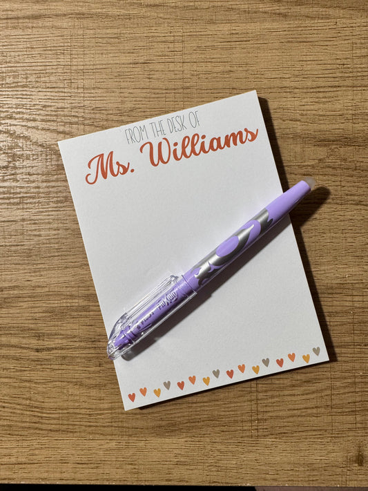 "From the Desk of" Personalized Teacher Notepad - Teacher Appreciation